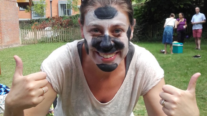Diagrama adoption social worker Heidi with her face painted at the annual summer picnic in Winchester